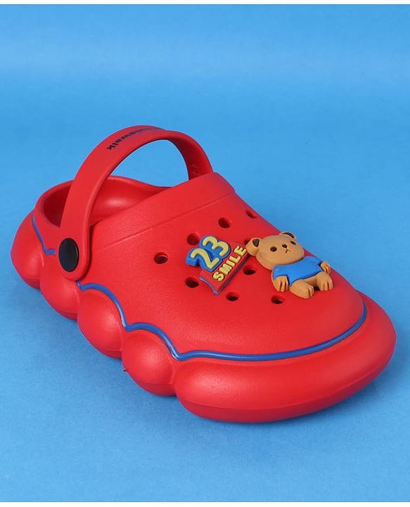 Cute Walk by Babyhug Clogs With Back Strap Closure & Bear Applique - Red