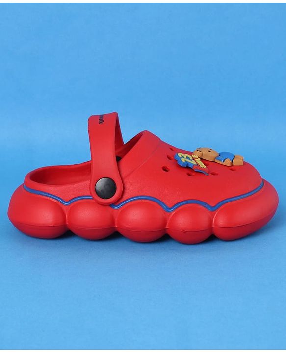 Cute Walk by Babyhug Clogs With Back Strap Closure & Bear Applique - Red