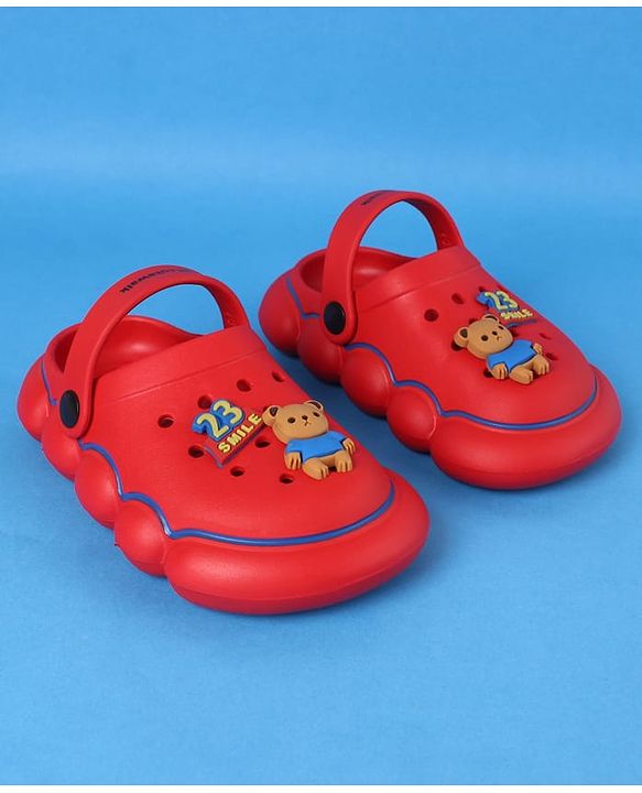 Cute Walk by Babyhug Clogs With Back Strap Closure & Bear Applique - Red
