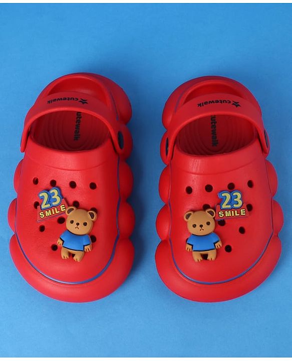 Cute Walk by Babyhug Clogs With Back Strap Closure & Bear Applique - Red