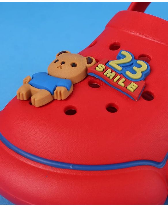 Cute Walk by Babyhug Clogs With Back Strap Closure & Bear Applique - Red