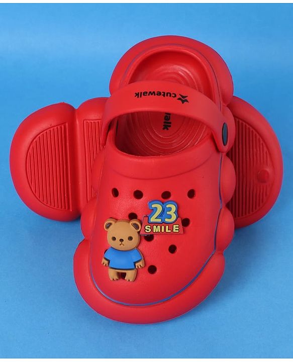 Cute Walk by Babyhug Clogs With Back Strap Closure & Bear Applique - Red