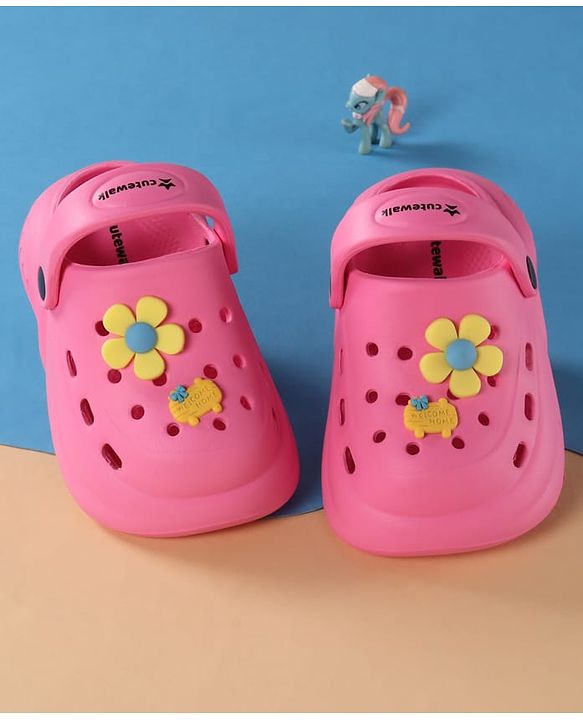 Cute Walk by Babyhug Clogs with Back Strap & Floral Applique - Pink