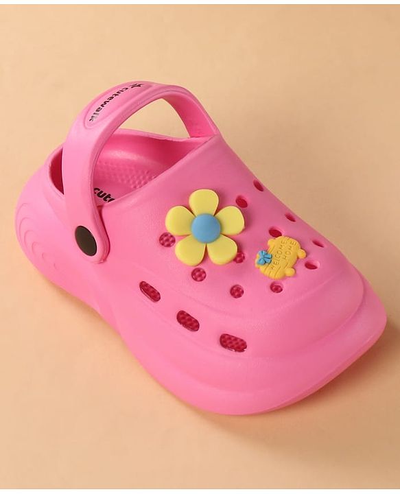 Cute Walk by Babyhug Clogs with Back Strap & Floral Applique - Pink