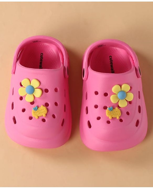 Cute Walk by Babyhug Clogs with Back Strap & Floral Applique - Pink