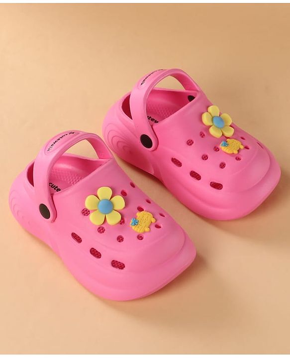 Cute Walk by Babyhug Clogs with Back Strap & Floral Applique - Pink