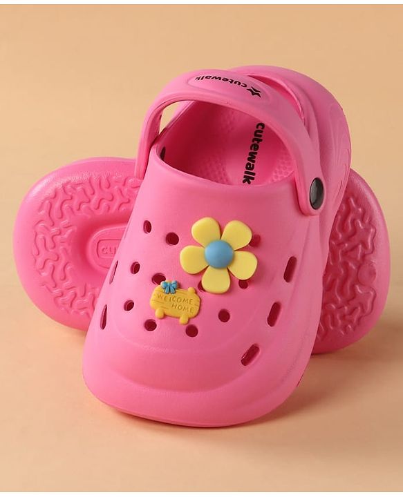Cute Walk by Babyhug Clogs with Back Strap & Floral Applique - Pink