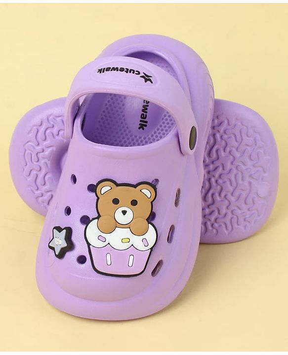 Cute Walk by Babyhug Clogs With Back Strap Closure & Teddy Applique - Purple