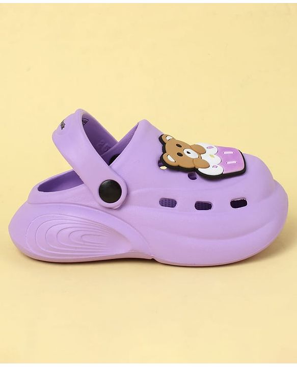 Cute Walk by Babyhug Clogs With Back Strap Closure & Teddy Applique - Purple