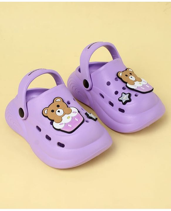 Cute Walk by Babyhug Clogs With Back Strap Closure & Teddy Applique - Purple