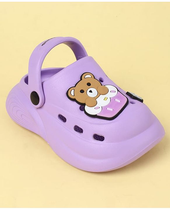 Cute Walk by Babyhug Clogs With Back Strap Closure & Teddy Applique - Purple