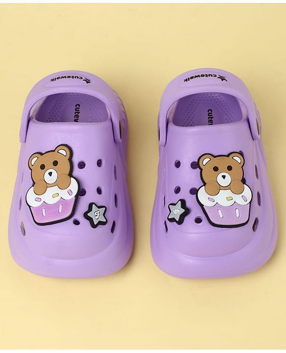 Cute Walk by Babyhug Clogs With Back Strap Closure & Teddy Applique - Purple