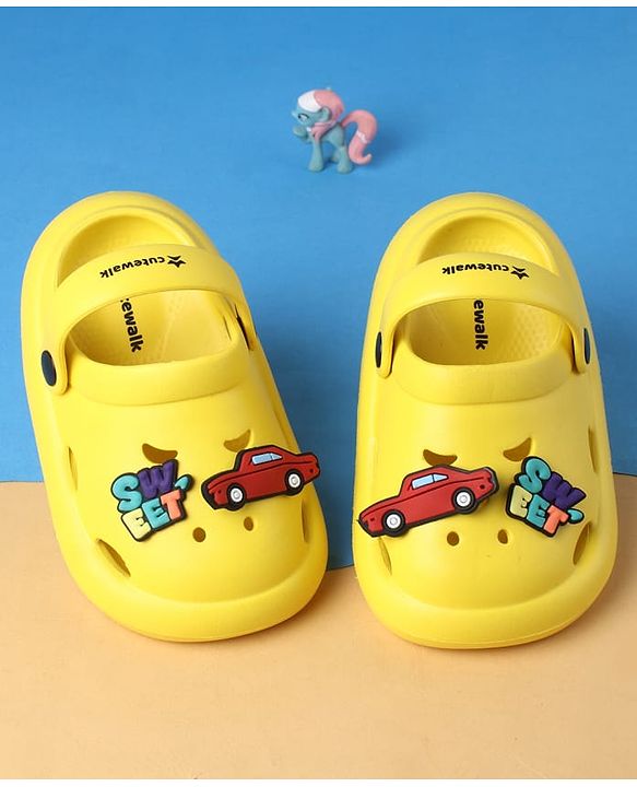 Cute Walk by Babyhug Clogs With Back Strap Closure & Car Applique - Yellow