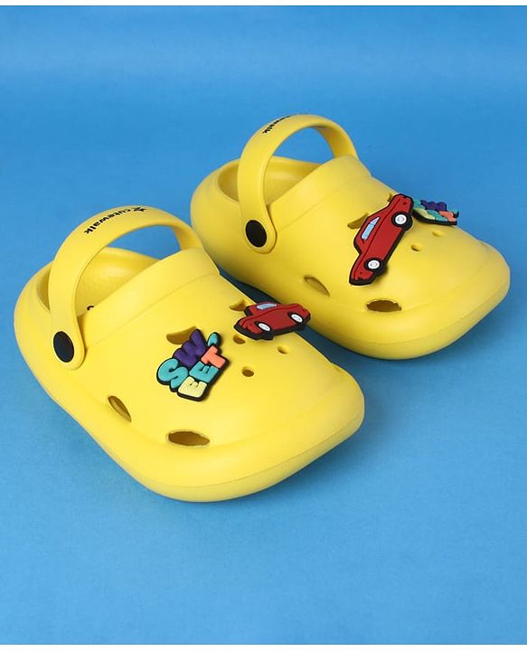 Cute Walk by Babyhug Clogs With Back Strap Closure & Car Applique - Yellow