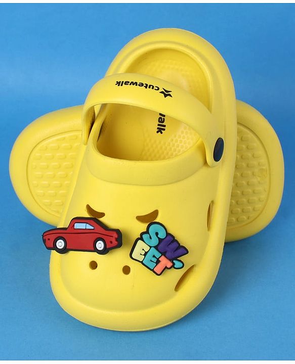 Cute Walk by Babyhug Clogs With Back Strap Closure & Car Applique - Yellow