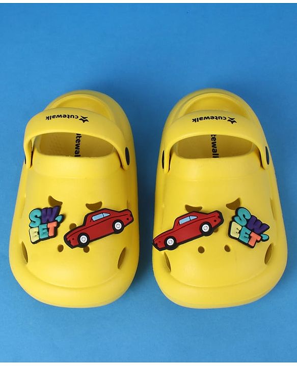 Cute Walk by Babyhug Clogs With Back Strap Closure & Car Applique - Yellow