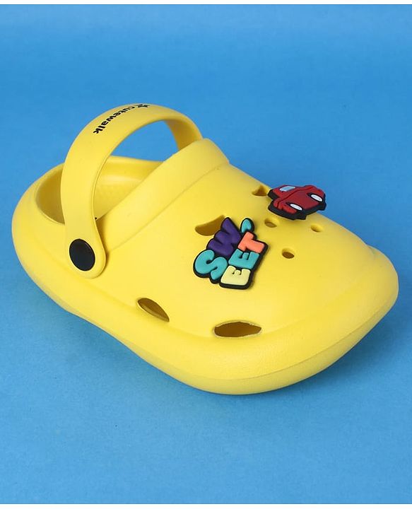 Cute Walk by Babyhug Clogs With Back Strap Closure & Car Applique - Yellow
