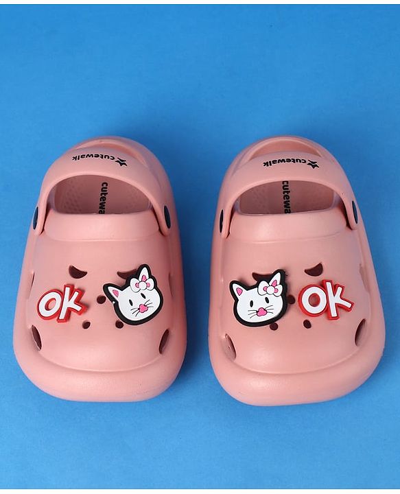 Cute Walk by Babyhug Clogs With Back Strap Closure & Kitten Applique - Pink