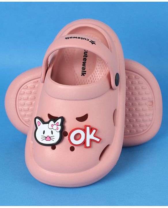 Cute Walk by Babyhug Clogs With Back Strap Closure & Kitten Applique - Pink