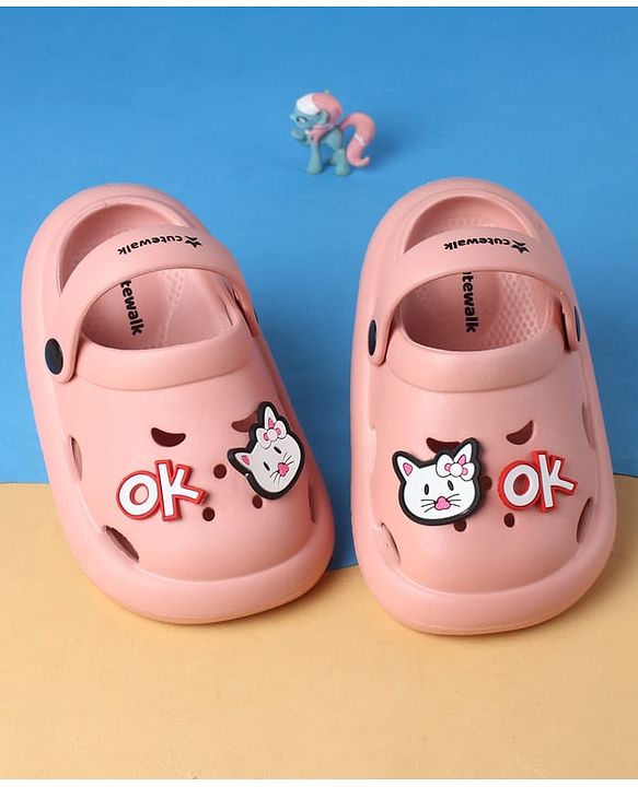 Cute Walk by Babyhug Clogs With Back Strap Closure & Kitten Applique - Pink