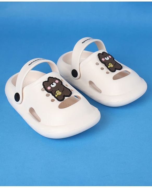 Cute Walk by Babyhug Clogs With Back Strap Closure & Teddy Applique - White