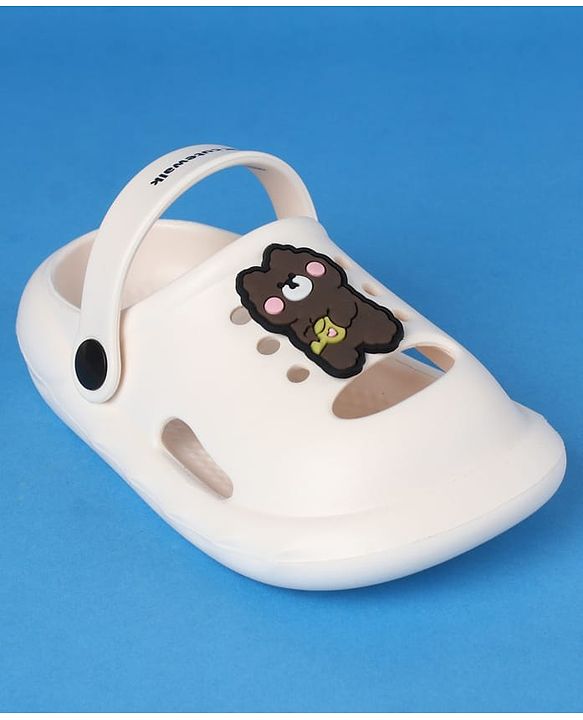 Cute Walk by Babyhug Clogs With Back Strap Closure & Teddy Applique - White