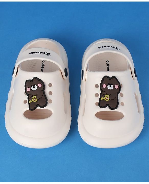Cute Walk by Babyhug Clogs With Back Strap Closure & Teddy Applique - White