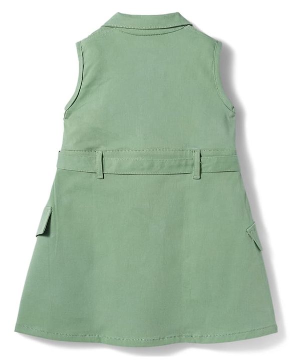 Babyhug Cotton Knit Sleveless Solid Color Frock with Belt - Green