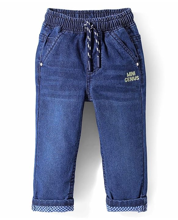 Babyhug Denim Full Length Washed Jeans With Stretch - Blue