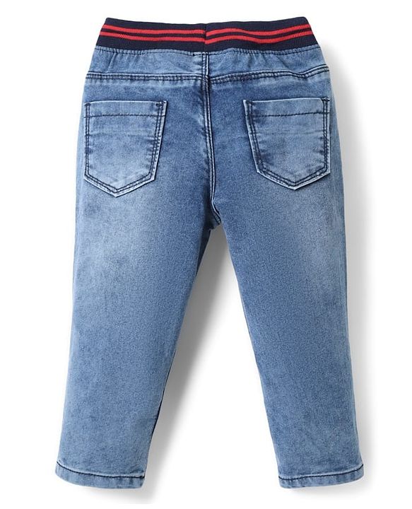 Babyhug Denim Full Length Wahsed Jeans With Stretch - Light Blue