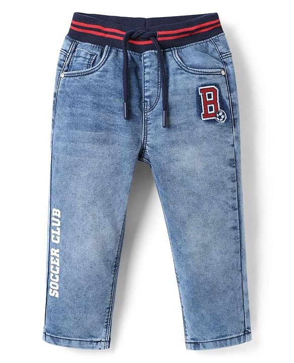 Babyhug Denim Full Length Wahsed Jeans With Stretch - Light Blue