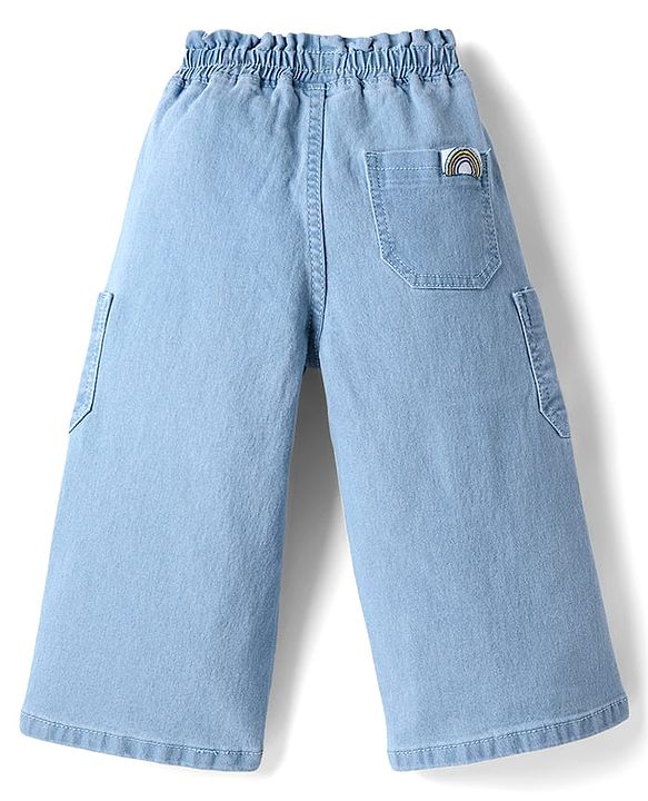 Babyhug Denim Full Length Washed Jeans With Stretch & Unicorn Print - Blue