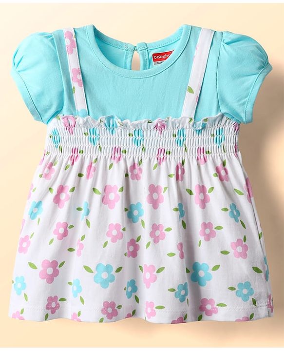 Babyhug Single Jersey Knit Sleeveless Frock with Polka Dots Print - Blue main image 1