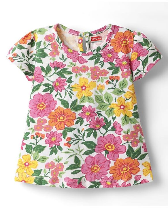 Babyhug Cotton Knit Frock & Half Sleeves Inner Tee With Floral Print & Embroidery - Dark Green