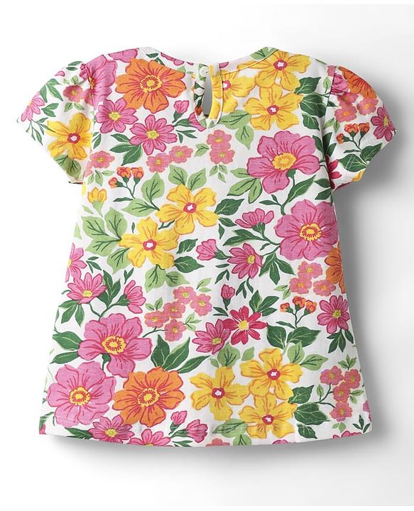 Babyhug Cotton Knit Frock & Half Sleeves Inner Tee With Floral Print & Embroidery - Dark Green