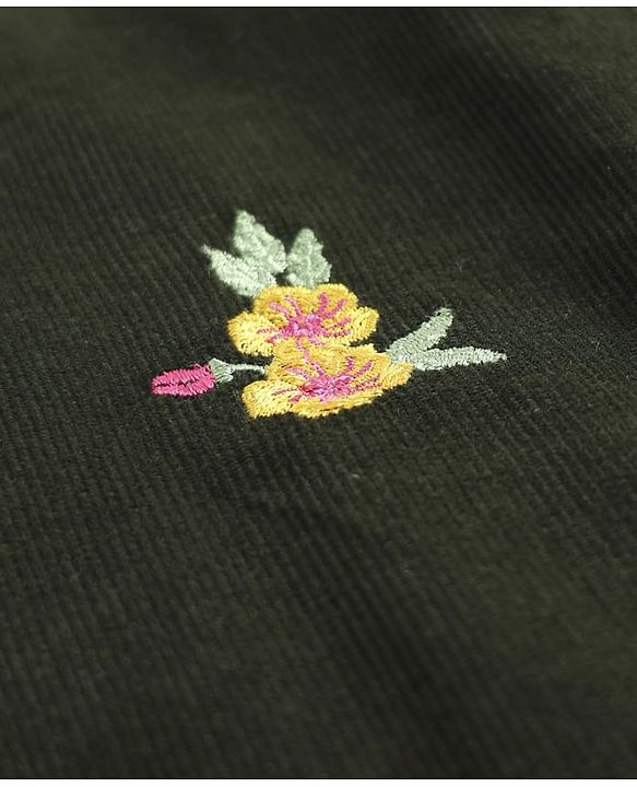 Babyhug Cotton Knit Frock & Half Sleeves Inner Tee With Floral Print & Embroidery - Dark Green