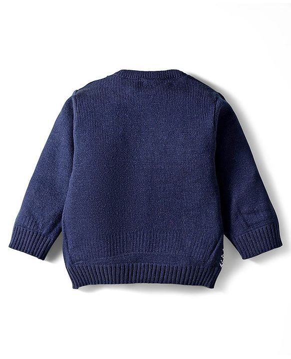 Babyhug Knit Full Sleeves Sweater Set with Santa Design - Navy Blue
