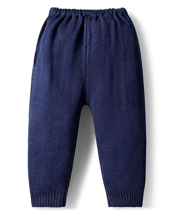 Babyhug Knit Full Sleeves Sweater Set with Santa Design - Navy Blue
