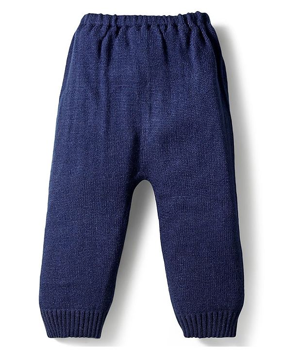 Babyhug Knit Full Sleeves Sweater Set with Santa Design - Navy Blue