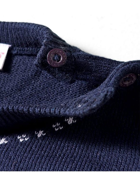 Babyhug Knit Full Sleeves Sweater Set with Santa Design - Navy Blue