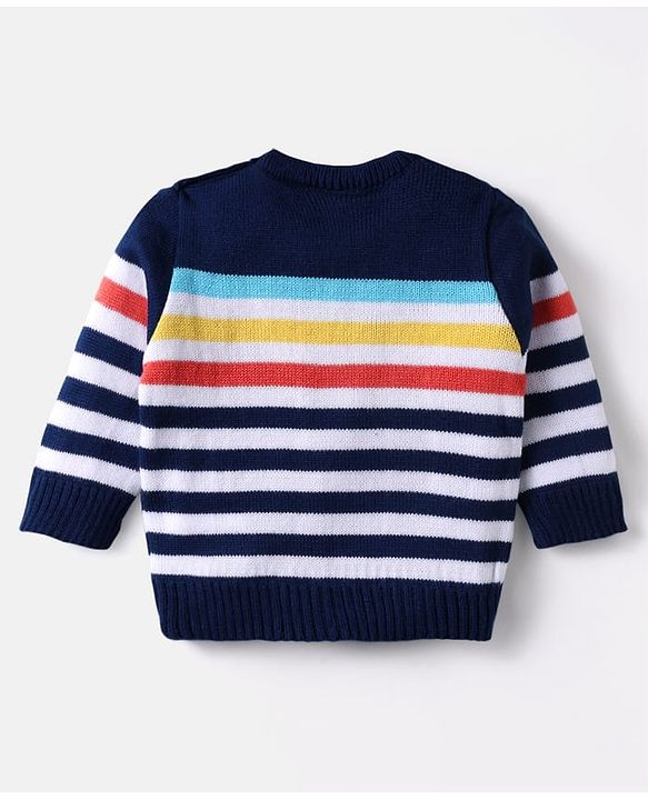 Babyhug Knitted Full Sleeves Sweater Set with Stripes - Navy Blue & White