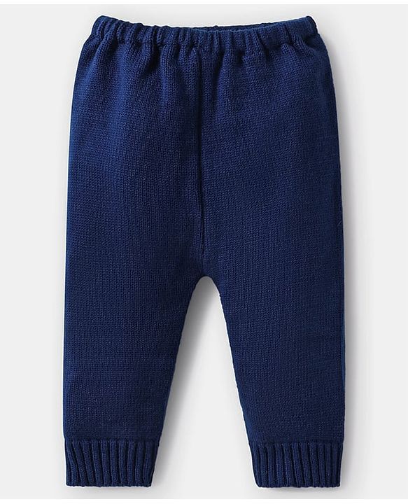 Babyhug Knitted Full Sleeves Sweater Set with Stripes - Navy Blue & White