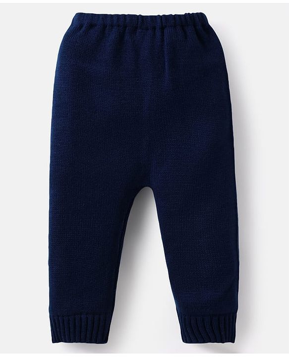 Babyhug Knitted Full Sleeves Sweater Set with Stripes - Navy Blue & White