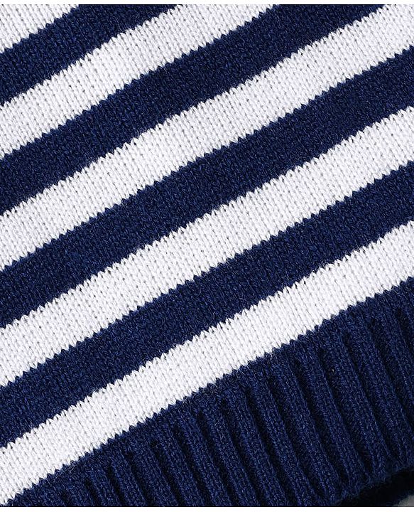 Babyhug Knitted Full Sleeves Sweater Set with Stripes - Navy Blue & White