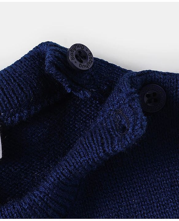 Babyhug Knitted Full Sleeves Sweater Set with Stripes - Navy Blue & White