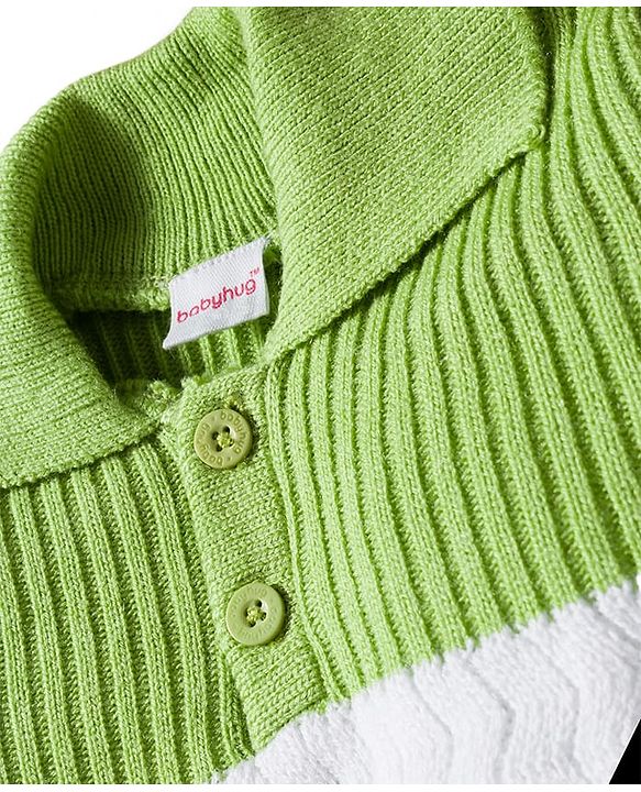 Babyhug Knit Full Sleeves Sweater Set With Colour Block Design - Green
