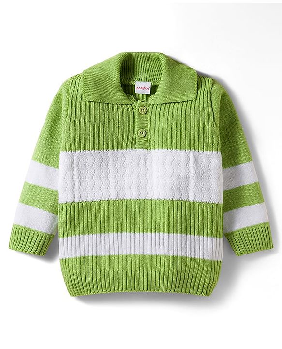 Babyhug Knit Full Sleeves Sweater Set With Colour Block Design - Green