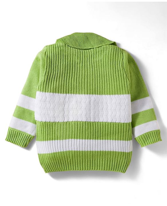Babyhug Knit Full Sleeves Sweater Set With Colour Block Design - Green