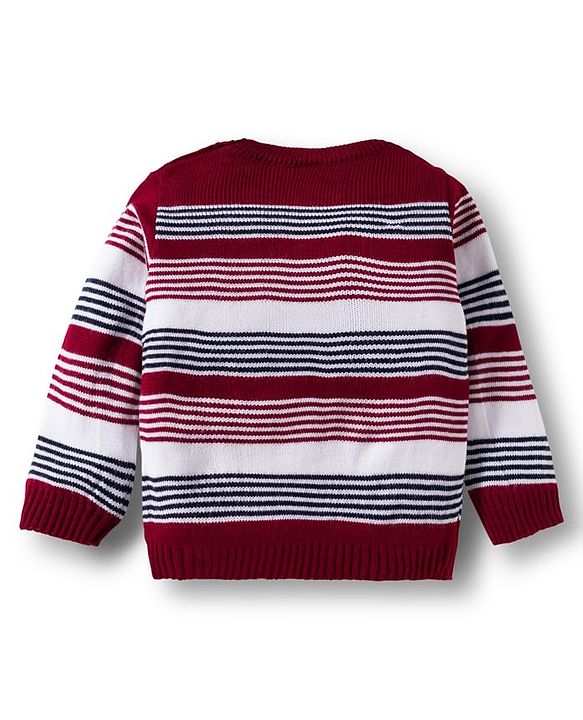 Babyhug Knit Full Sleeves Striped Pullover Sweater Set - Maroon