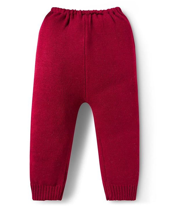 Babyhug Knit Full Sleeves Striped Pullover Sweater Set - Maroon